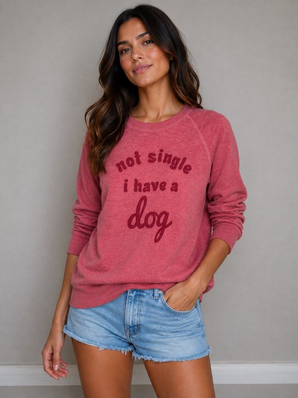 LivyLu Not Single I Have a Dog Sweatshirt Medium Red Graphic Pullover NWOT
